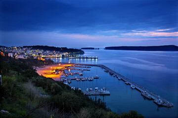 MESSENIA, PELOPONNESE, GREECE. Early night view of Pylos (