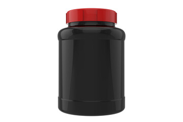 3d supplement jar mockup on white background, black jar with red cap