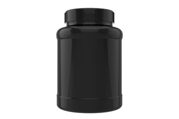 3d supplement jar mockup on white background, black jar with black cap