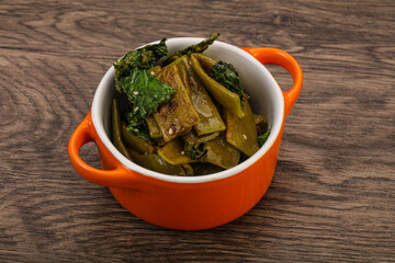 Vagan cuisine with roasted green bean