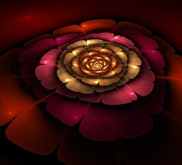 Original 3D rendering fractal pattern. Digital fractal art. Dark  .. abstract  background   for design, site design - raster illustration. Ornate petals of unusual flower...