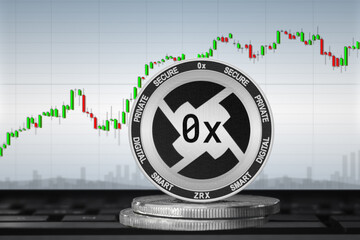0x ZRX cryptocurrency; 0x ZRX coin on the background of the chart