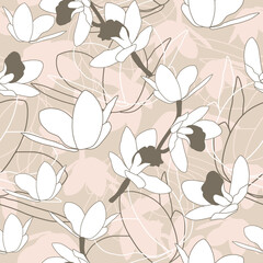 Vector floral pattern with flowers and branches. Gentle, spring floral background.