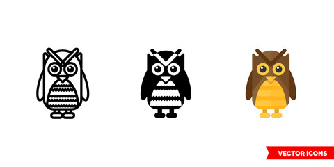 Owl icon of 3 types. Isolated vector sign symbol.