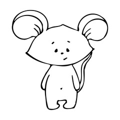 Mouse in cartoon style for coloring. Doodle illustration.
