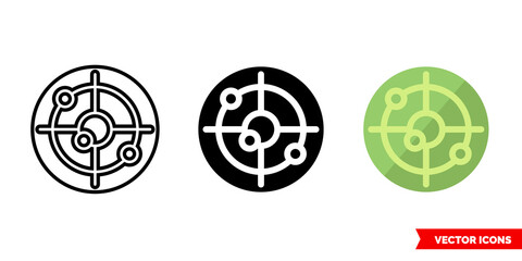 Radar icon of 3 types. Isolated vector sign symbol.