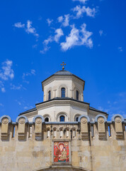 Fototapeta na wymiar A monumental building, an architectural monument in Tbilisi. Tsminda Sameba Cathedral.