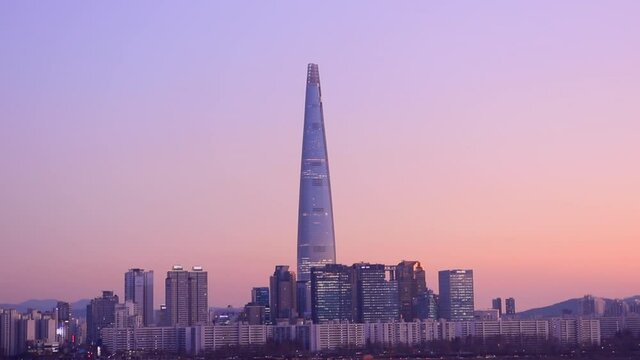 Beautiful  twilight of Seoul City at Sunset and han river South Korea