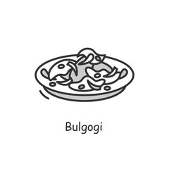 Bulgogi icon. Traditional korean fried beef outline sign on white. Asian food of beef marinated and grilled with rich meaty taste. Korean cuisine concept. Thin line vector illustration.Editable stroke