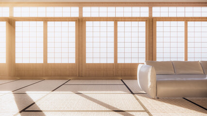Fototapeta na wymiar Scene multi function room ideas, japanese room interior design.3D rendering