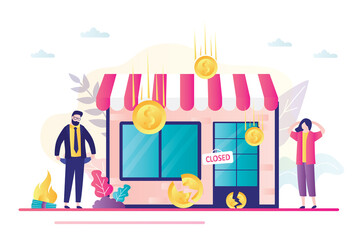 Store bankrupt and closed. Plate on door, store is not working. Business bankruptcy and financial crisis concept.