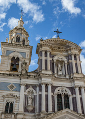 Fototapeta na wymiar San Sebastiano Church in Caltanissetta Garibaldi Square on Blue Sky