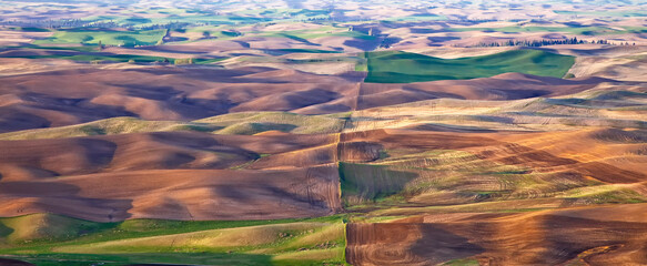 Aerial view of rolling landscape