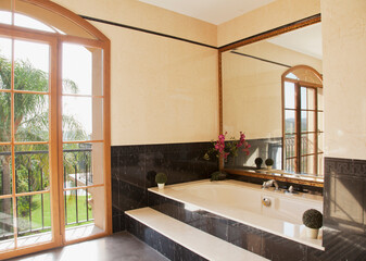 Marble bathtub in luxury bathroom