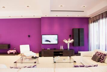Purple wall in luxury living room