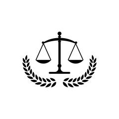 Law firm with laurel wreath Icon isolated on white background