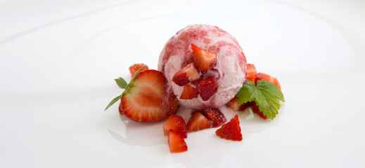 Ice cream with Strawberry on white background.