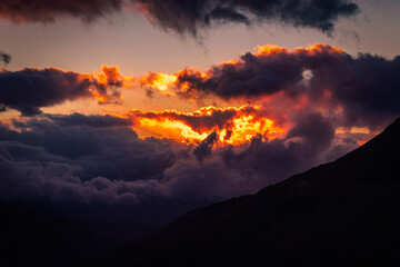 Spectacular sunset behind the clouds on the Madonie Park