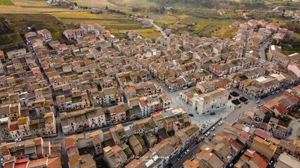 Fototapeta premium Aerial view of the center of Castellana Sicula, with the Church of San Francesco di Paola, in the Madonie Park