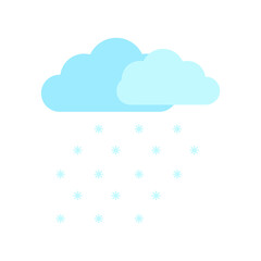 Snowy weather with cloudy sky. Meteorology theme. Vector illustration of falling snow isolated on white background.