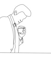 continuous line drawing, cheering, holding a glass of win. vector illustration.