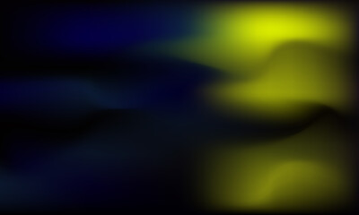 Dark blue and yellow abstract blurred background with waves and transitions like glare of lights in the water at night or the northern lights. Creative illustration for design