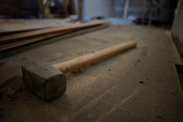 construction site within a residential town house, restoration works on real estate shown from the interior, no people