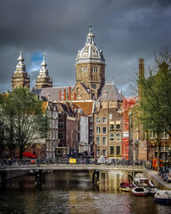 Fototapeta premium Amsterdam's arhitecture, old or new, public buildings, houses, facades, citiys, travel, holiday, cityscapes, streets, Netherlands