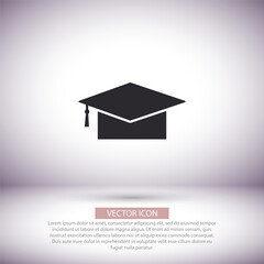 Graduation cap vector icon  , lorem ipsum Flat design