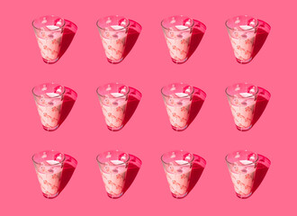 Glasses of milk with flamingos pattern