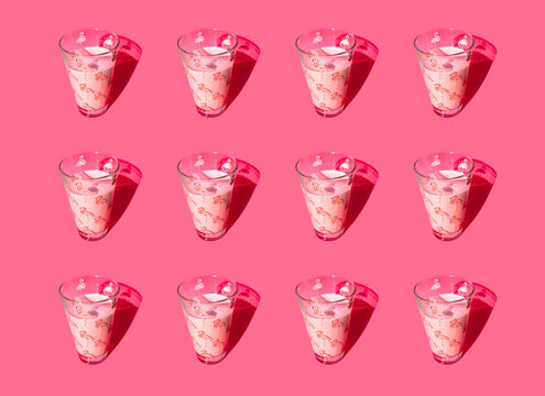Glasses of milk with flamingos pattern