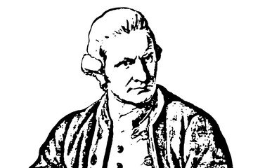 Captain Cook. James Cook, A British explorer, navigator, cartographer, and captain in the British Royal Navy. Black and white illustration.