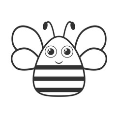 Cute bee black and white shape. Vector bee emoji illustration isolated 