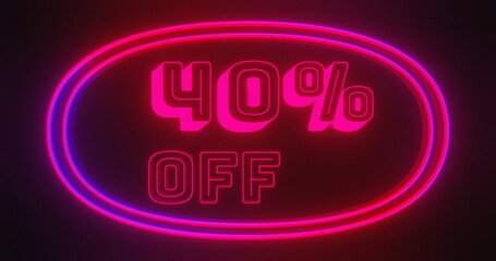 Discount 40 percent off with red and blue light in dark background. Special offer for marketing promotional.