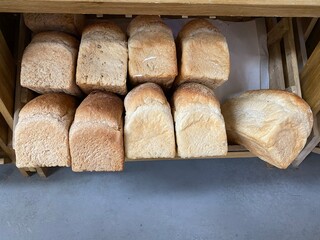 Loaves of fresh baked bread in a basket 