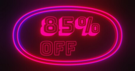 Discount 85 percent off with red and blue light in dark background. Special offer for marketing promotional.