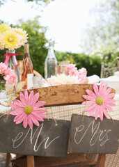 Table set for wedding reception outdoors