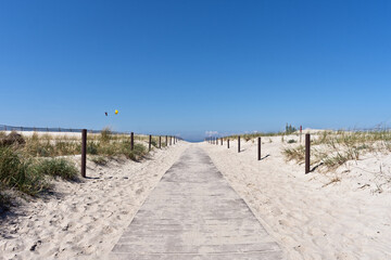 Fototapeta na wymiar Pathway to Warnemünde Beach, Rostock, Baltic Sea, Mecklenburg Western Pomerania, Germany, Europe