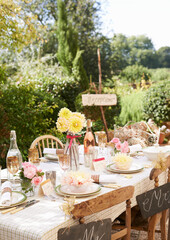 Table set for outdoor wedding reception