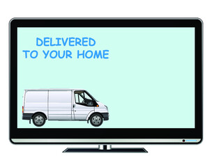 Delivered to your home television advertisement with copy space for own text and graphics isolated on white background