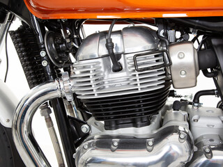 motorbike twin engine of vintage powerful motorcycle detail