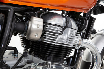 Fototapeta na wymiar Motorcycle engine twin of old vintage motorbike motor detail bike