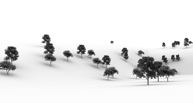 Reproducción en 3D de paisaje de árboles. Estilo maqueta