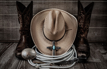 Rustic country design with a western feel and a blank belt buckle. - obrazy, fototapety, plakaty