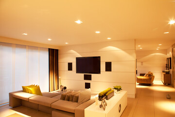 Sofa and television in modern living room