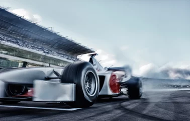 Velvet curtains F1 Race car driving on track