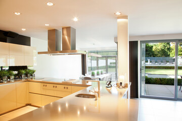 Counters and stove in modern kitchen