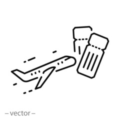 airplane ticket icon, plane boarding, airline open flight, thin line symbol on a white background- editable stroke vector illustration eps10