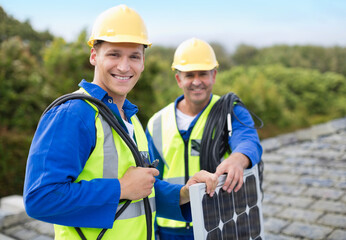 Workers smiling on roof