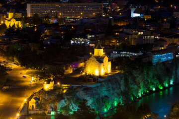 Areal view of Tbilisi at night, Georgia
